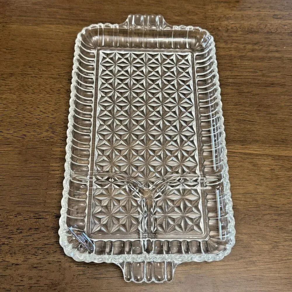 Set of 4 Vintage Pressed Glass Divided Luncheon Plates Great for Parties Sushi